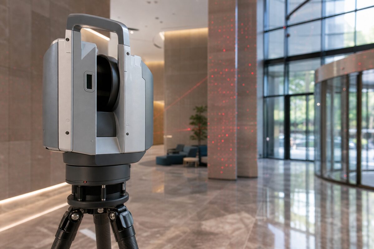 3D laser scanning equipment capturing building geometry - Brisbane Point Cloud